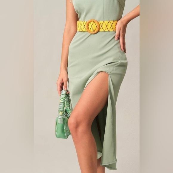 Solid Color Spaghetti Tie Strap Midi Dress In Mint Size L - Picture 2 of 6